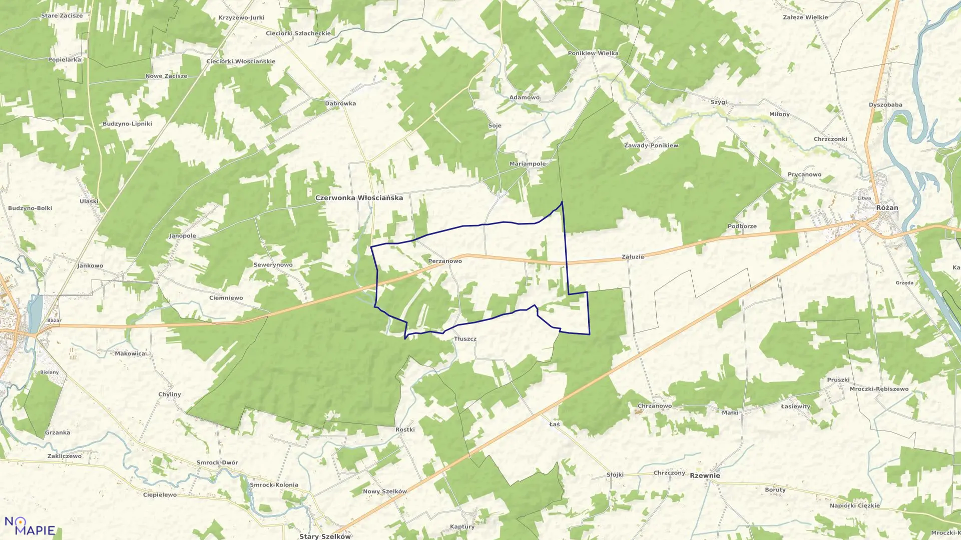 Mapa obrębu PERZANOWO w gminie Czerwonka