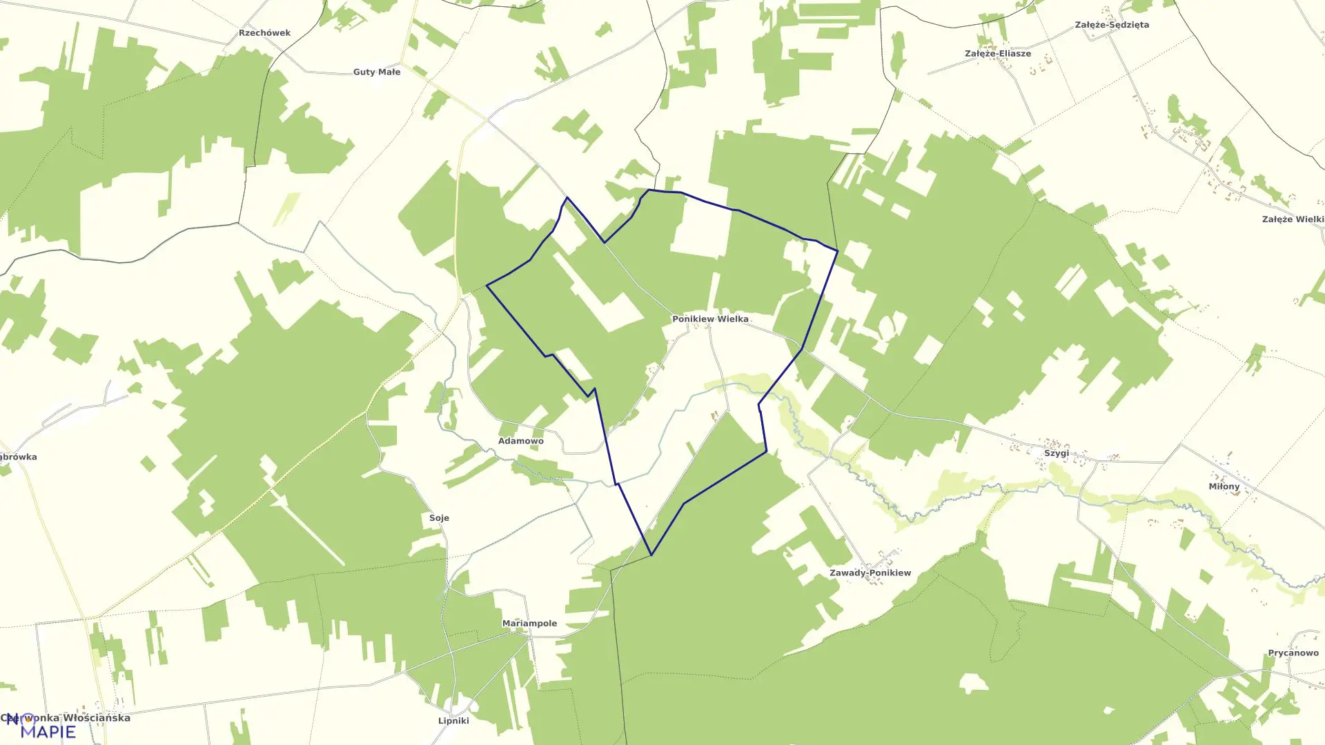 Mapa obrębu PONIKIEW WIELKA w gminie Czerwonka